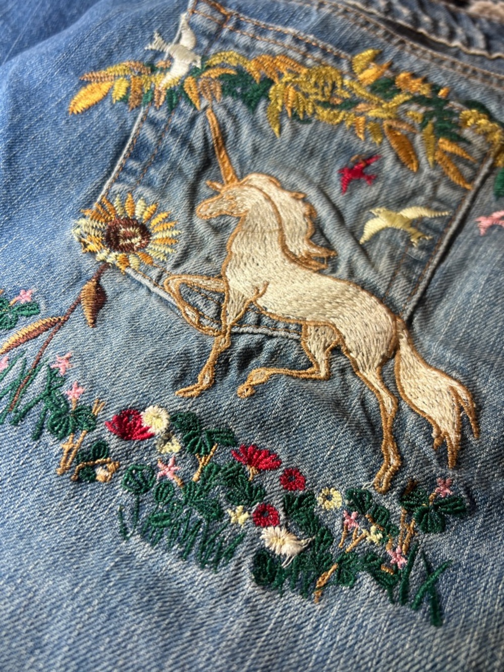Y2K Hippie Unicorn Embroidered Rare Grunge Jeans - Picture 8 of 10